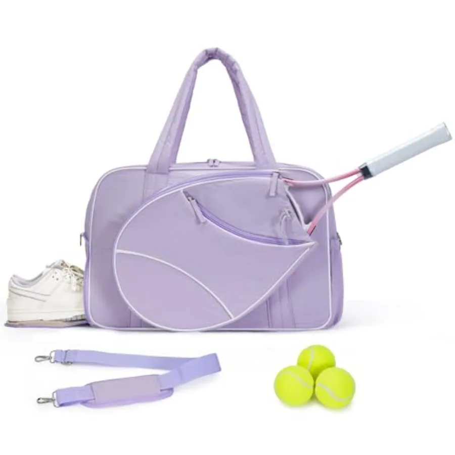 Tennis Gym Bag for Women, Tennis Racket Bag Fits 2 Rackets for Pickleball Badminton, Travel Overnight Weekend Bag with Shoe Com