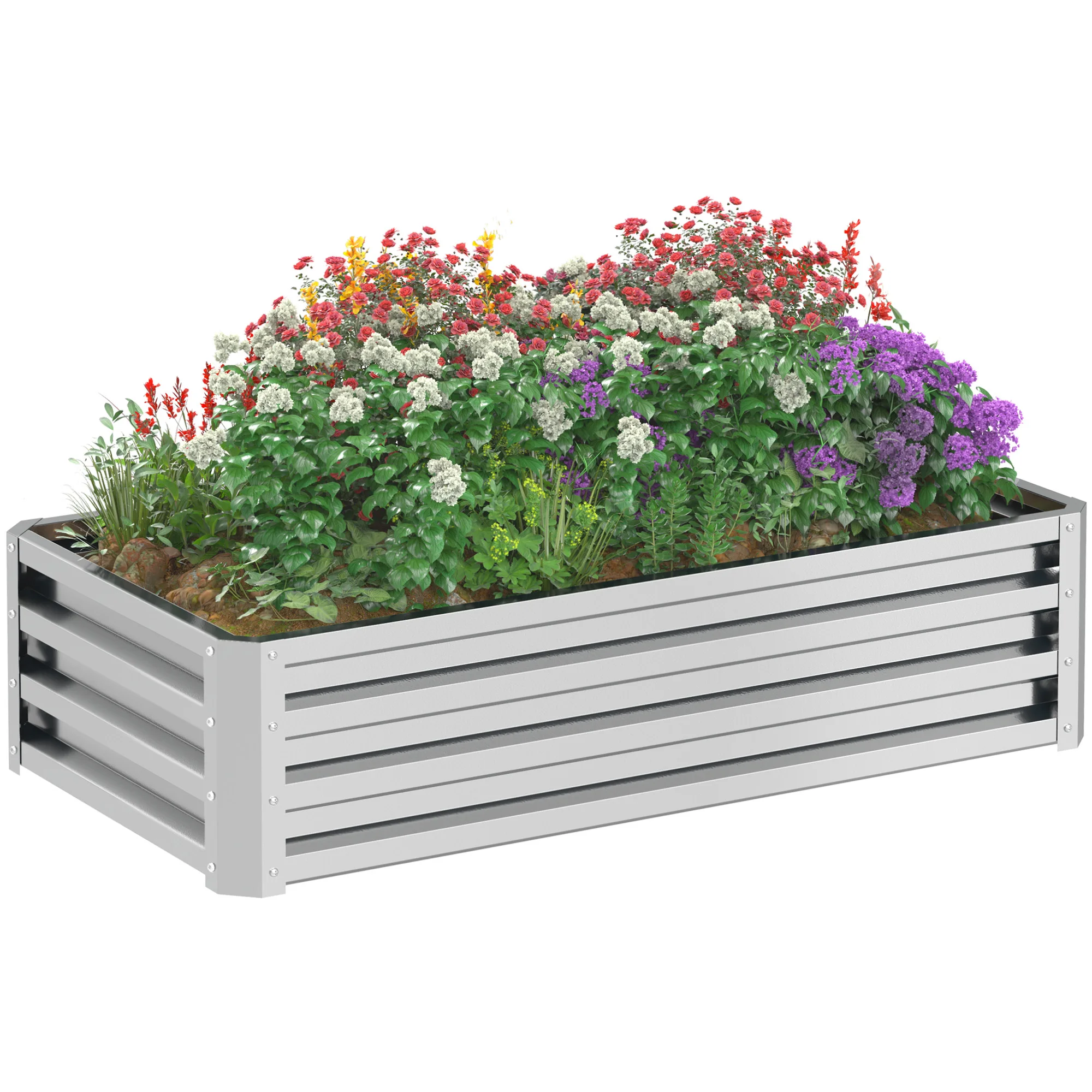 Outsunny vierkante tuin moestuin 120x60x30,5 cm zilver gegalvaniseerd staal