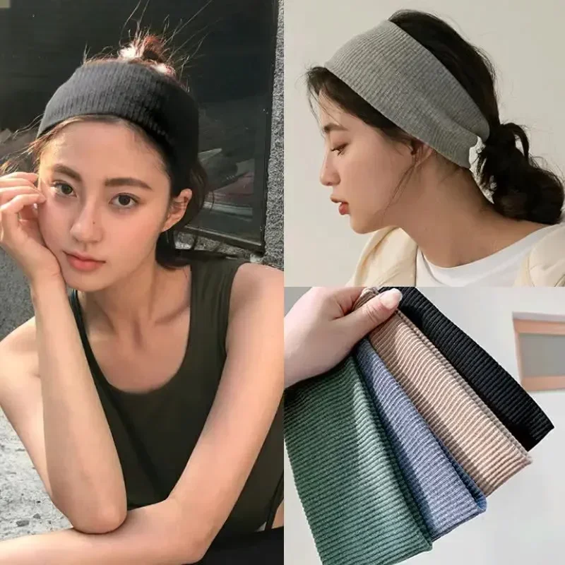 Nowe dzianinowe opaski do włosów moda damska szeroka elastyczna opaska sportowa opaska do włosów do jogi miękkie mycie makijaż twarzy opaska na głowę akcesoria do włosów — zdjęcie 4