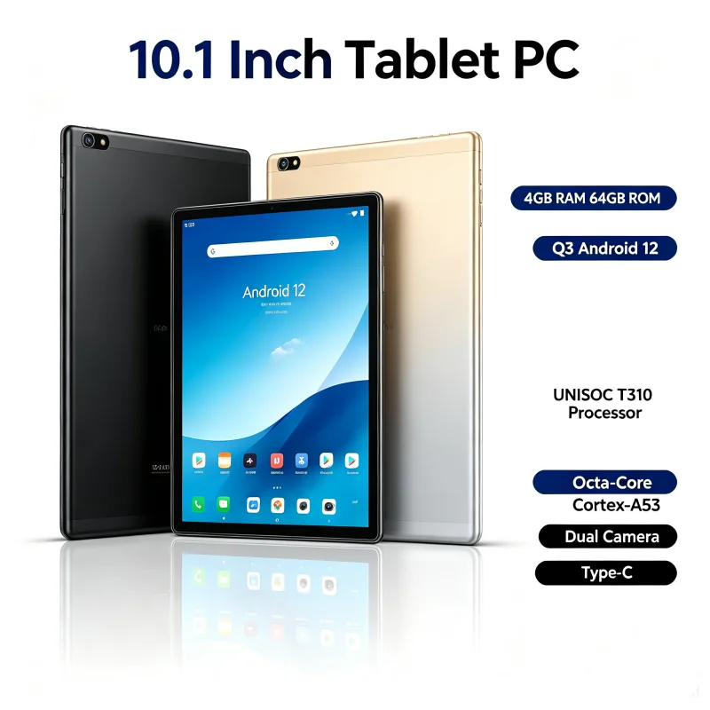 10.1" Android 12 Tablet PC T10 Octa Core Cortex-A53, 4GB RAM 64GB ROM 1280×800 Screen T310 WiFi Connectivity Type-C Interface