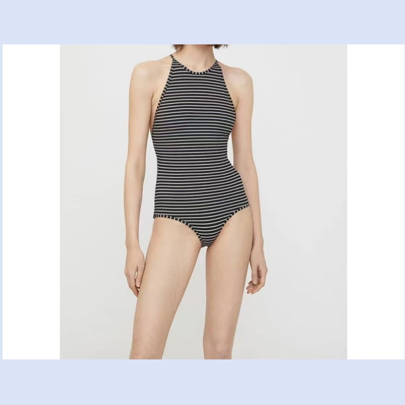 24 year spring/summer new striped one-piece base, backless lace up, outerwear swimsuit