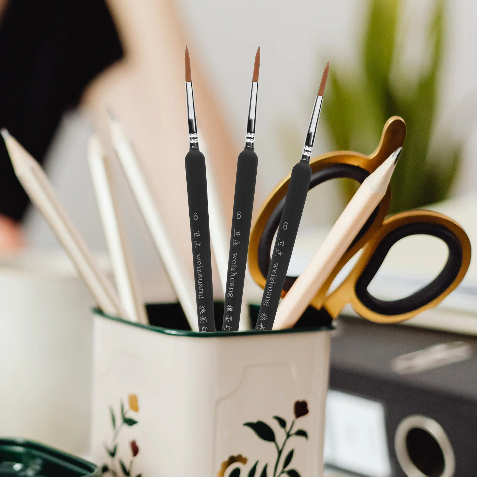 

7pcs Liner Brush Set 000 2 4 5 6 7 For Detail Art Painting Miniatures Acrylic Watercolor Oil Gouache Weasel Hair Handcrafted