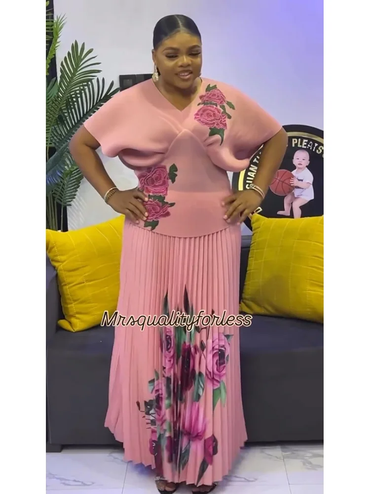 ANLAN 2025 Design Sense Moda Indústria Pesada Impresso Manga Curta Cintura Órgão Fino Plissado Emenda Vestido Impresso 2AN5106