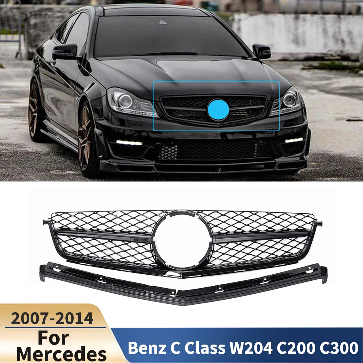 

For Mercedes Benz C Class W204 C200 C300 2007-2014 Car Front Bumper Grilles Hood Racing Grills Accessories body kit Tuning