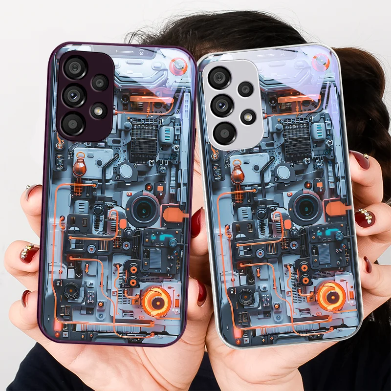 

Light Blue Line Orange For Samsung Galaxy S24 Plus S20 21 FE S23 Ultra S8 9 A70 72 73 50 51 52 53 Tempered Glass Phone Case