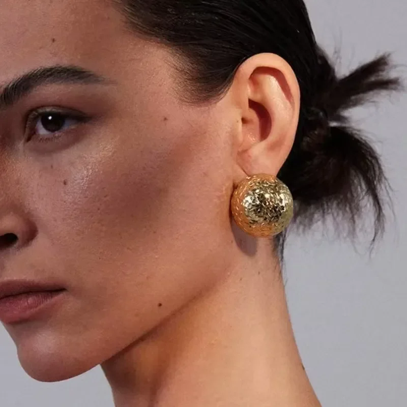 French simple texture spherical stud earrings female niche design cold wind earrings temperament versatile personality