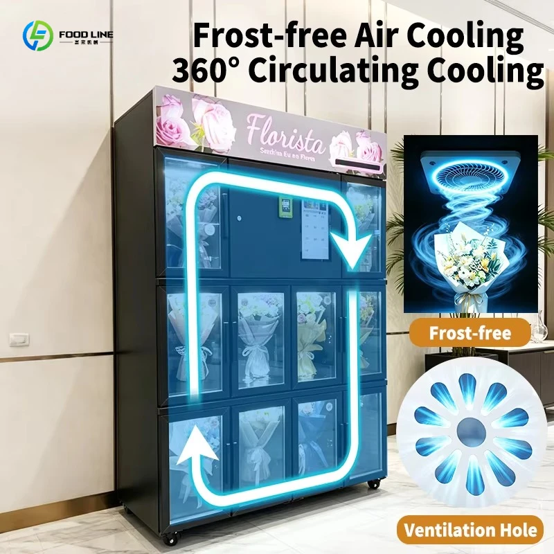 Smart Floral Retail Kiosk, 10-Grid Freshness-Preserving Visible Display Vendor, Ideal for Outdoor Night Market & Garden