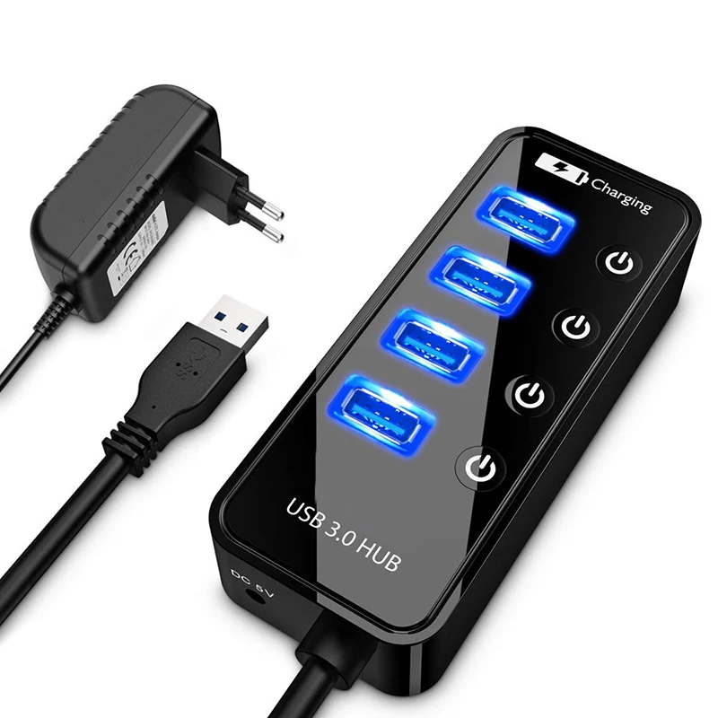 USB HUB 4 Port 3.0 Smart Phone Charger Multi Accessories With Power Adapter For Ipad MacBook Pro Computer PC Notebook Laptop
