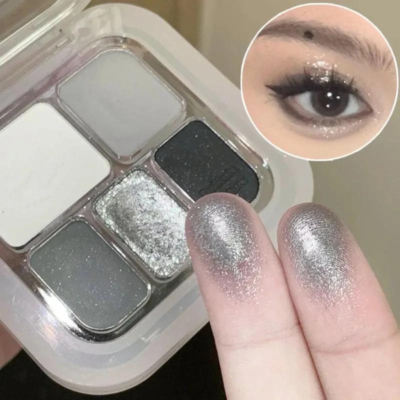 Palette de fards à paupières Punk Smokey, 5 couleurs, finition scintillante mate, maquillage pour les yeux, blanc argenté, ciment, gris, noir foncé, maquillage durable pour fête