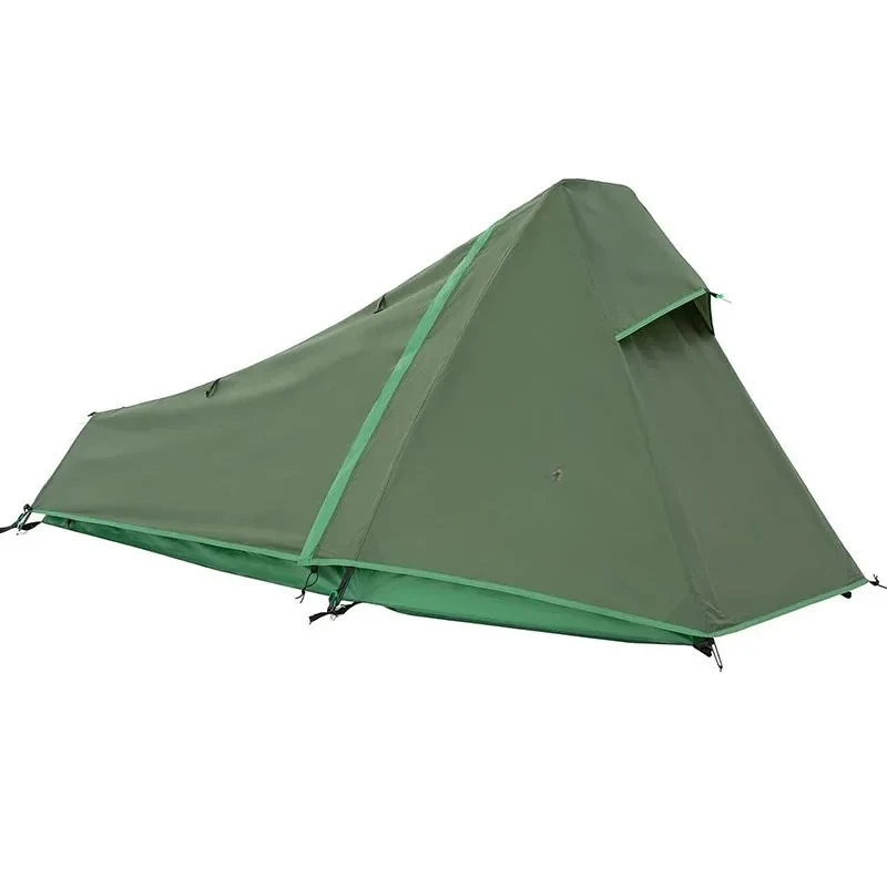 Waterproof Pyramid Mountaineering Aluminum Pole Green Hiking Tent Single Person Camouflage Outdoor Camping Sports Equipment