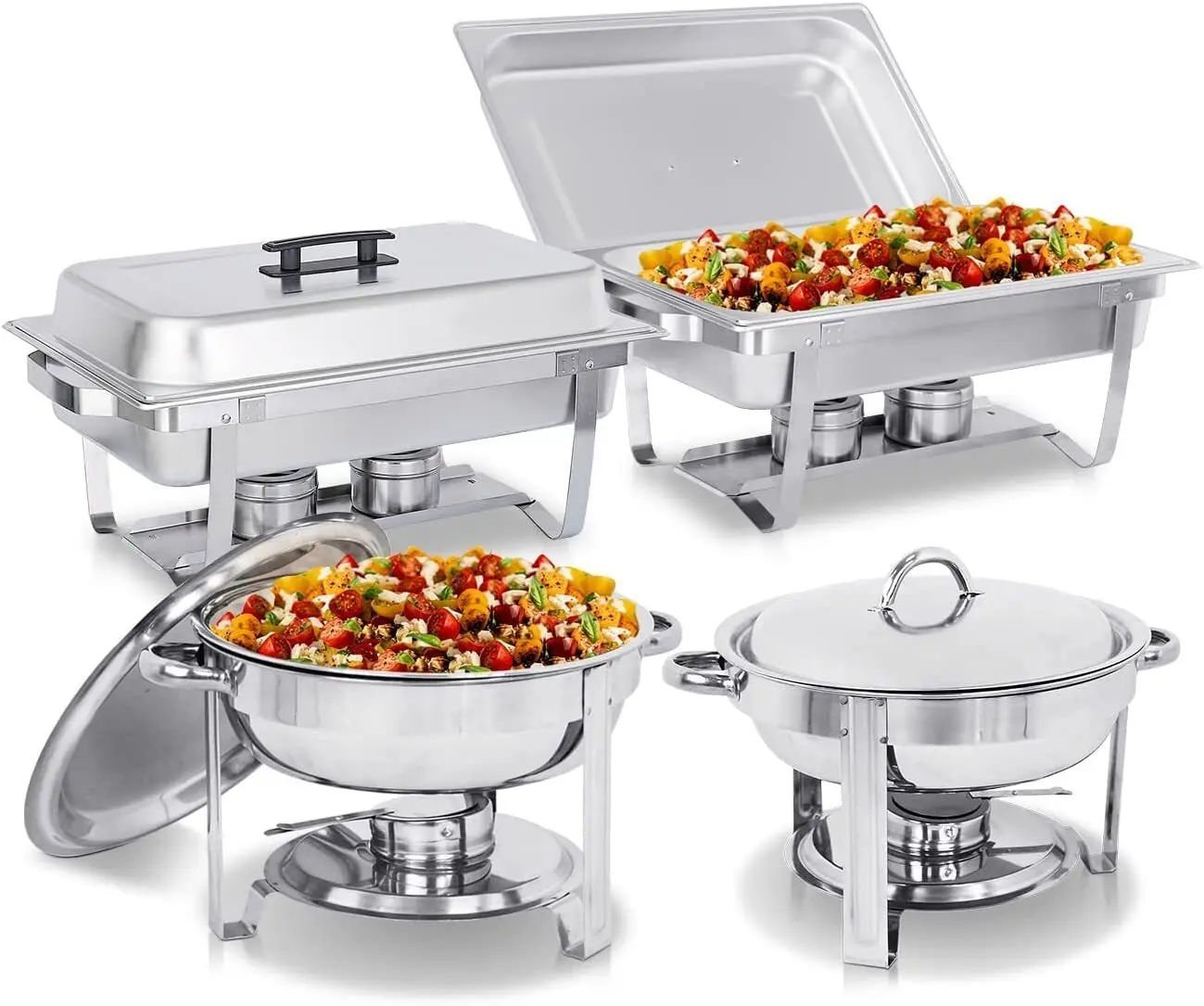 

Stainless Steel Combo 2 Round Chafing Dish Buffet Set and 2 Rectangular Chafers