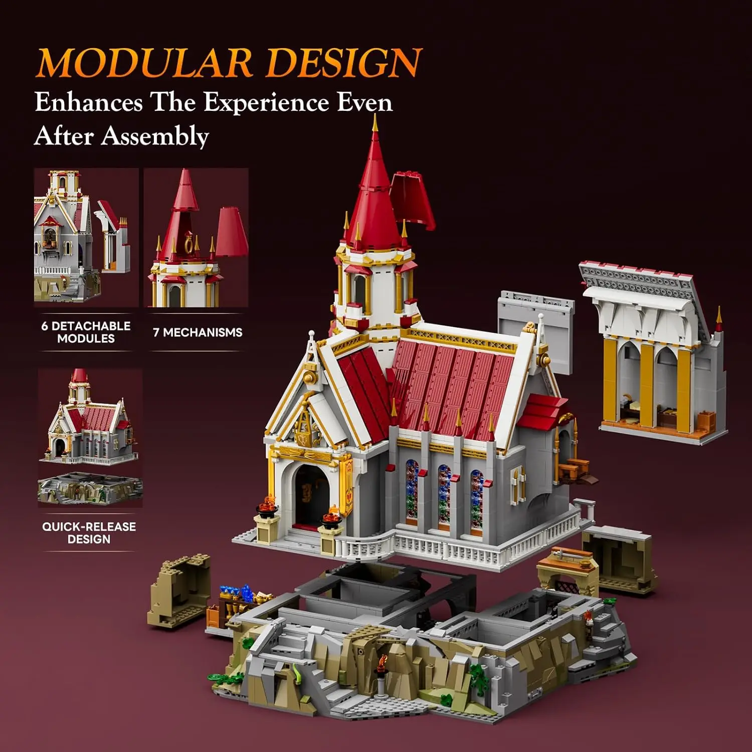 3209 pezzi set di mattoni da costruzione del tesoro del castello del re medievale set di esposizioni modulari per collezione di città di medie dimensioni