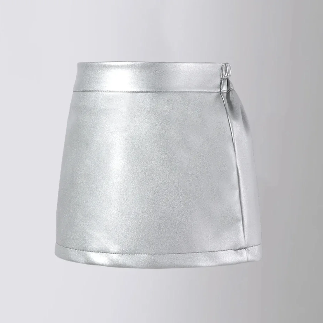 5843 Girls Leather Skirts Silver Color PU Autumn Winter High Waist A-line Short Skirt Kids Clothes Fashion Group Dance Skirtlet