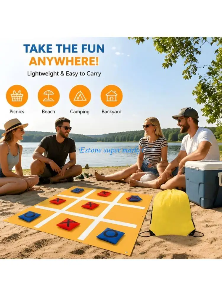090B Bean Bag Toss X O Set with Portable Throwing Mat, Toss Bags, Stakes and Storage Carry Bag for Lawn Gatherings, Beach Use