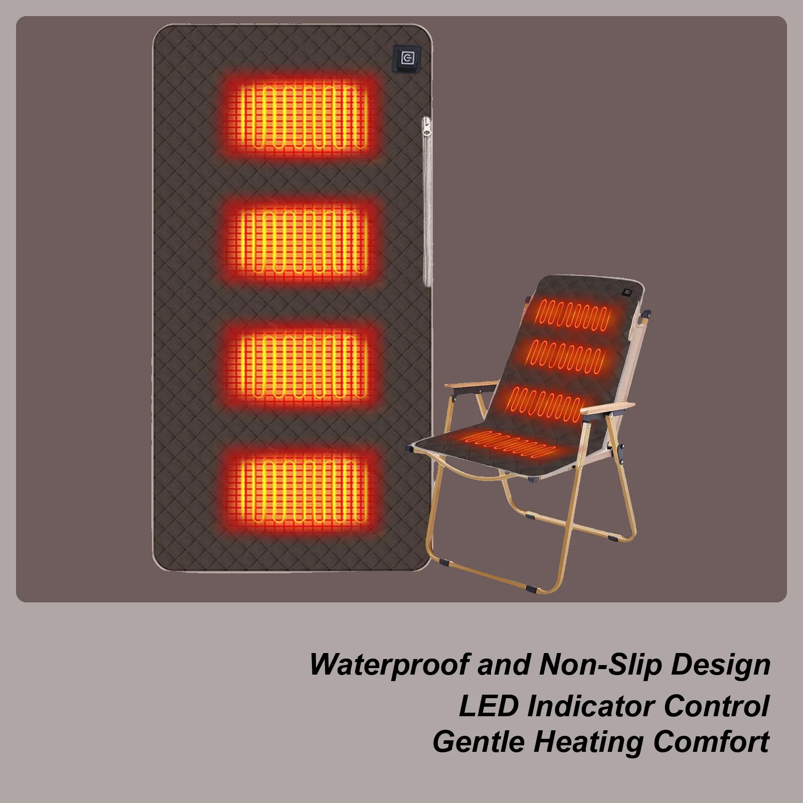 

USB Heated Seat Cushion, Adjustable Stadium Pad with Waterproof Cover for Camping, Wheelchairs, Gaming Chairs & Outdoor Use