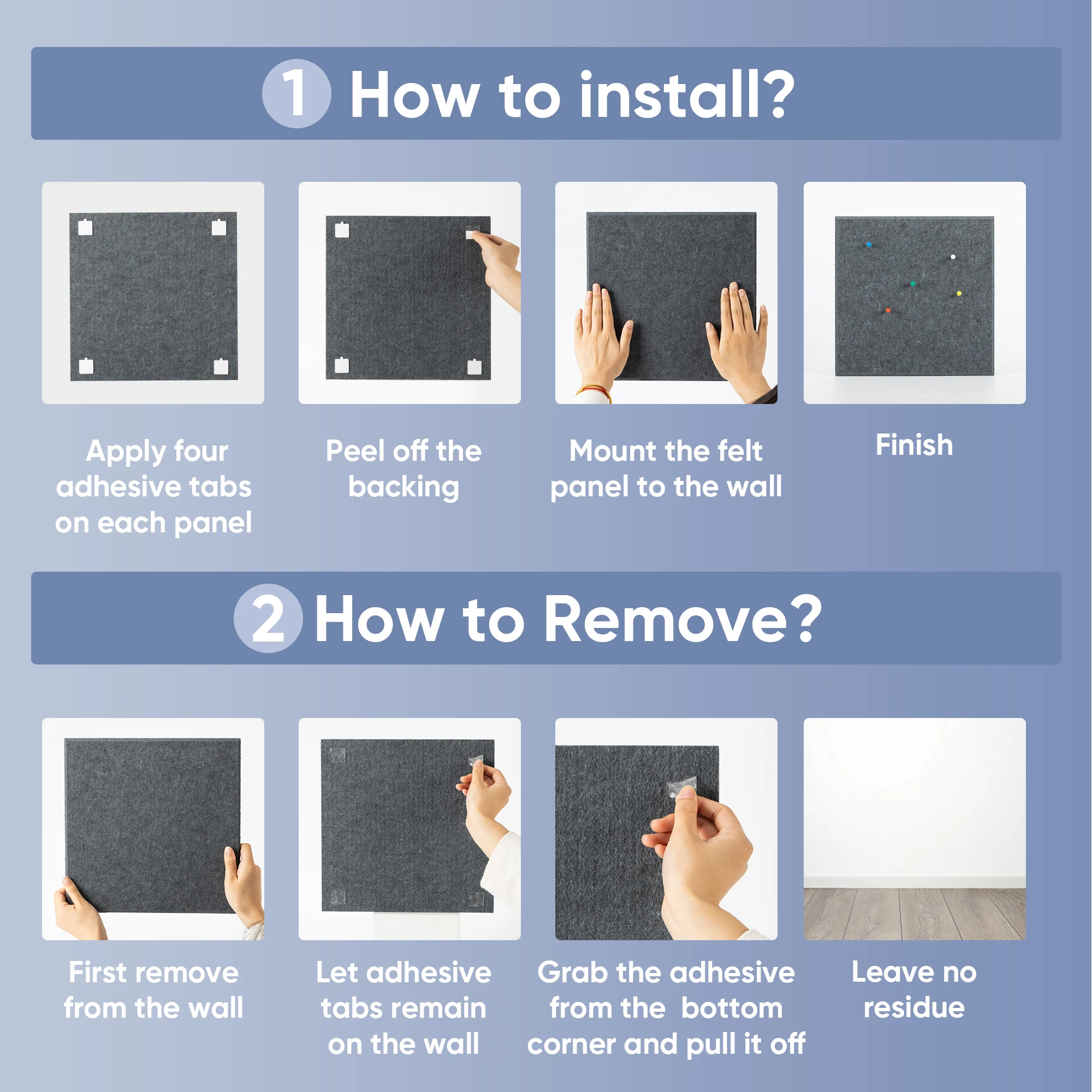 Deli 6-Pack Grey Felt Cork Board Tiles, Customizable Wall Memo Board,Includes Pins for Office, Home Kitchen