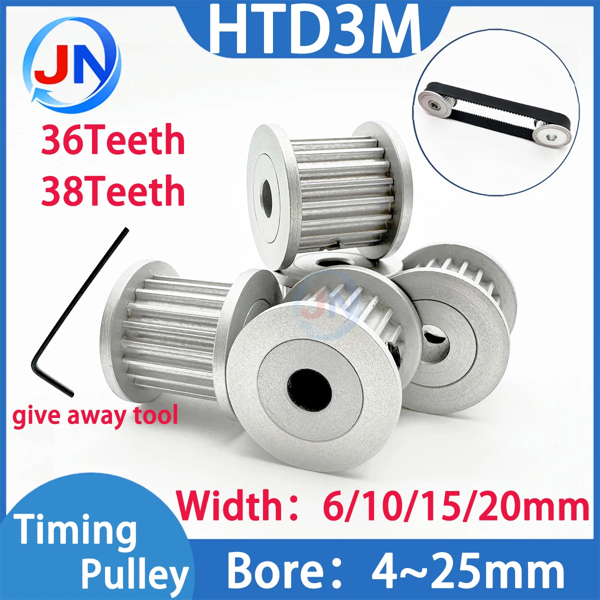36T 38T HTD 3M Synchronous Wheel 36Teeth 38Teeth HTD3M Width 6/10/15/20mm HTD3M Timing Pulley Bore 4mm 5 8 12 14 16 25mm keyway