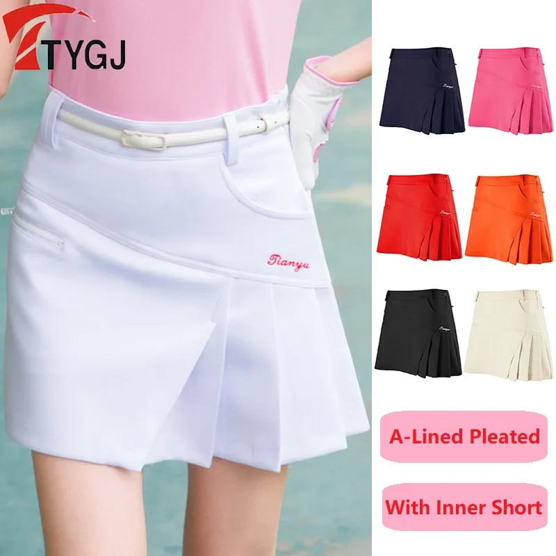 

TTYGJ Women Pleated Tennis Skirts Fitness Running Breathable Golf Skirt Ladies Solid Fashion Sports Skorts with Inner Short