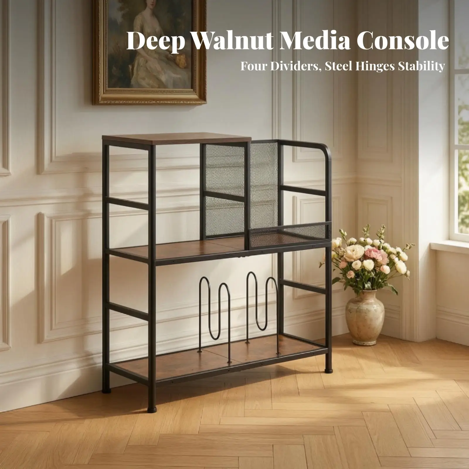 Vinyl Record Shelf Storage Furniture with Adjustable Dividers Multi Use Rack for Study