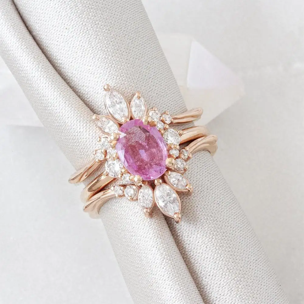 Attractive Pink White Zircon Stone Inlaid Rings Round Shape Gift for Her Party Rings Jewelry for Women
