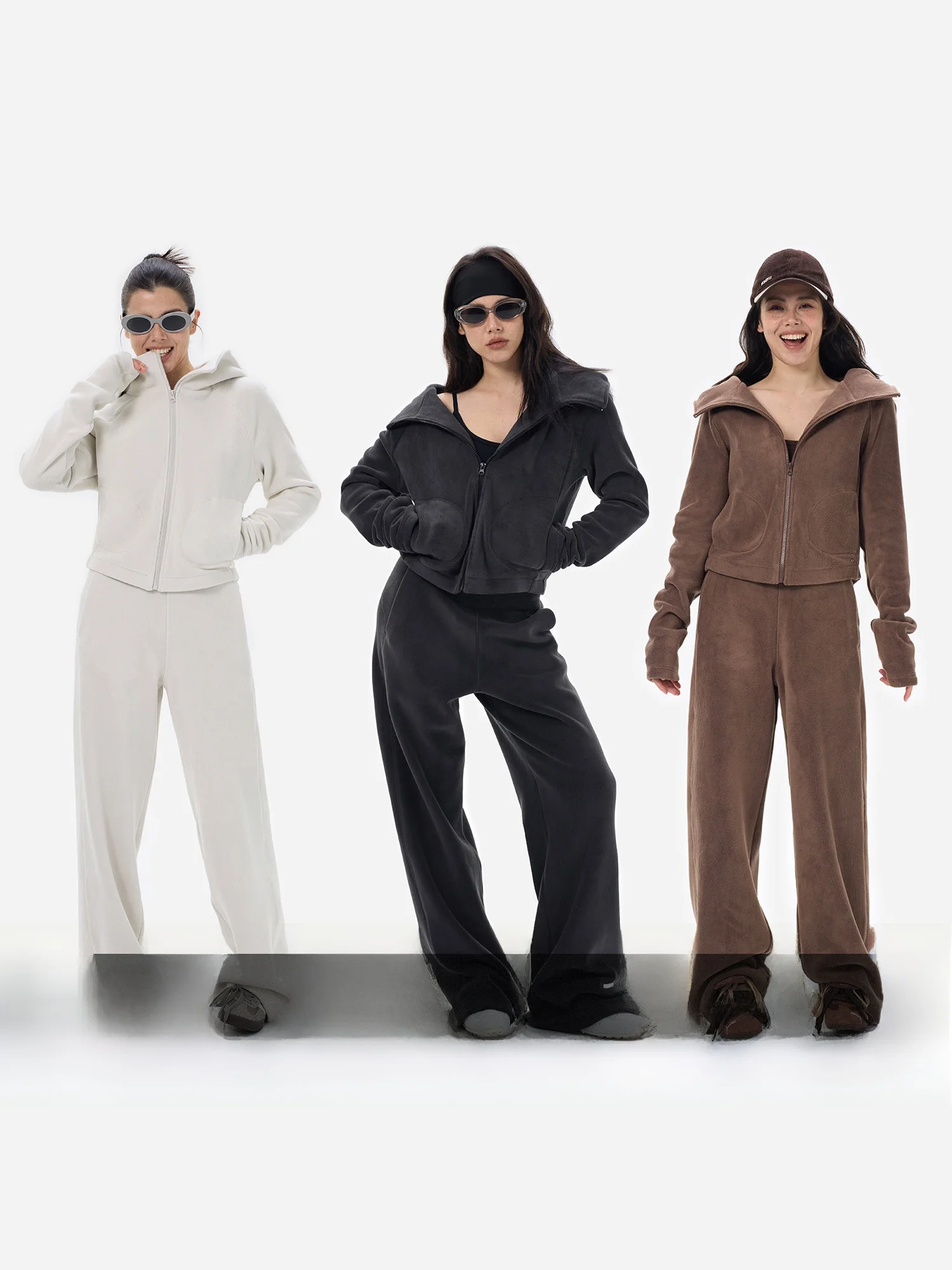 

eGuYue Lightweight Fce Lulu Set Casual Sle Zipper Closure Long Sve Hooded Two-Piece Set for Women Summer Wear