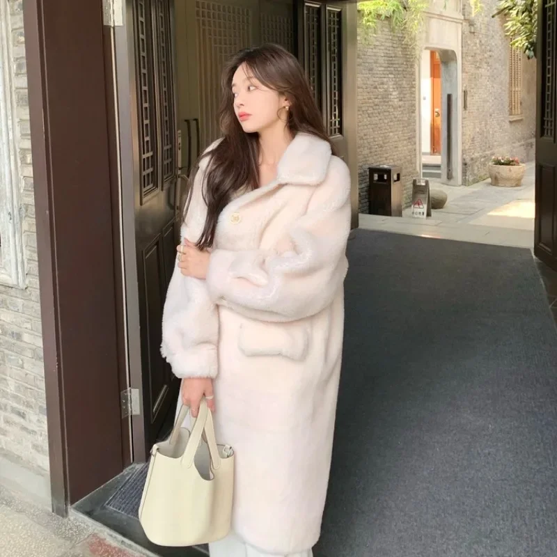 2023 New Fur Coat Women's Lamb Fur and Fur One Piece Sheep Cut Down Medium Long Standing Collar Fur Thick Fashion Casual Coat