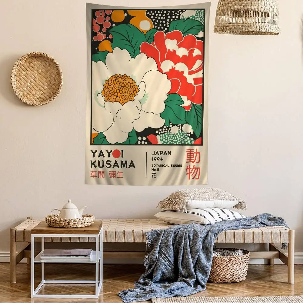 Yayoi Kusama Art Exhibition Printed Large Wall Tapestry Indian Buddha Wall Decoration Witchcraft Bohemian Hippie Wall Art Decor