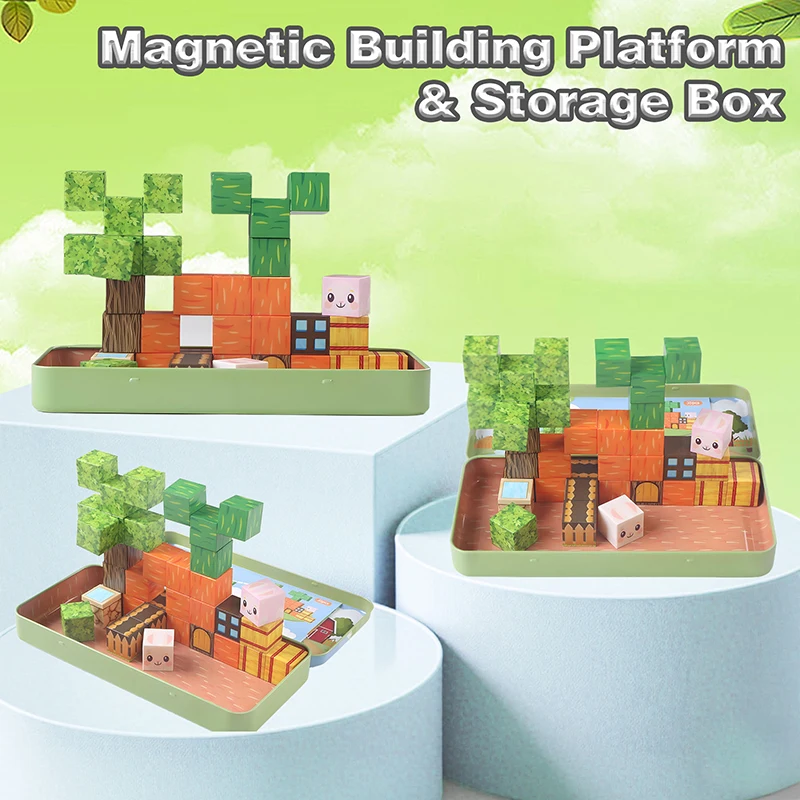 35 قطعة موضوع الجزرة المغناطيسي اللبنات مكعبات المغناطيس مع صندوق حديد محمول الجذعية ألعاب السفر الحسية للأطفال هدية الكريسماس
