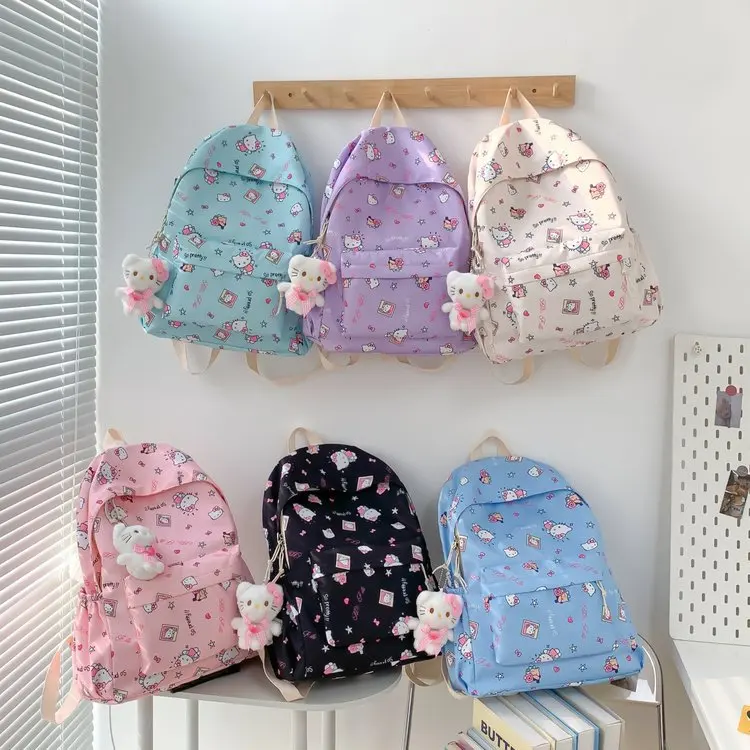 Mochila de Hello Kitty para estudiantes de secundaria, bolso escolar de dibujos animados, de gran capacidad, para mujer