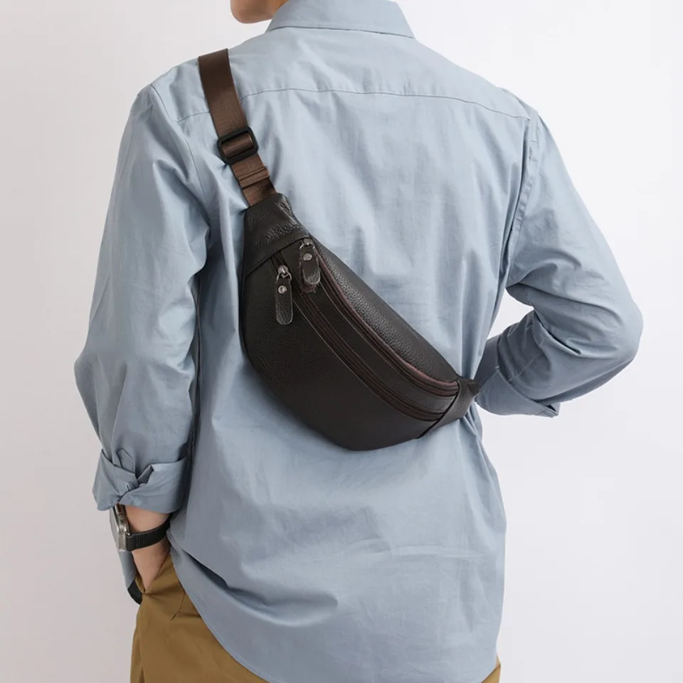 Men's Leather Waist Bag Crossbody - usage example