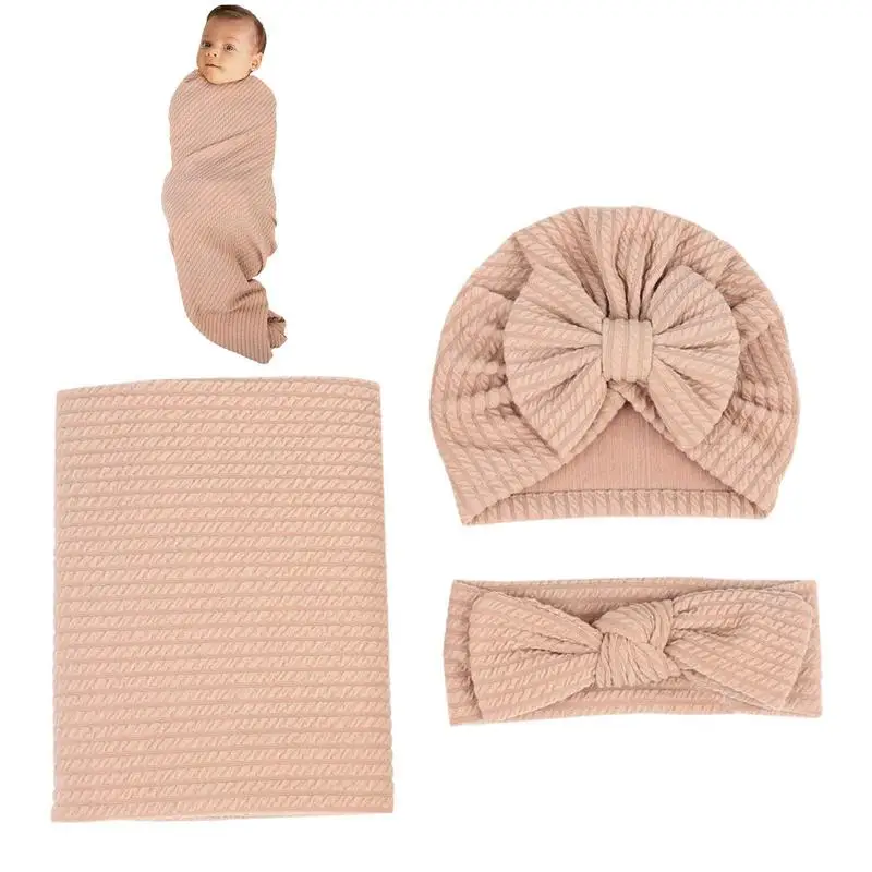 

Newborn Receiving Blanket Gender Neutral Infant Blankets Set Swaddling Crib Stroller Quilt Blanket With Hat And Hair Band Great