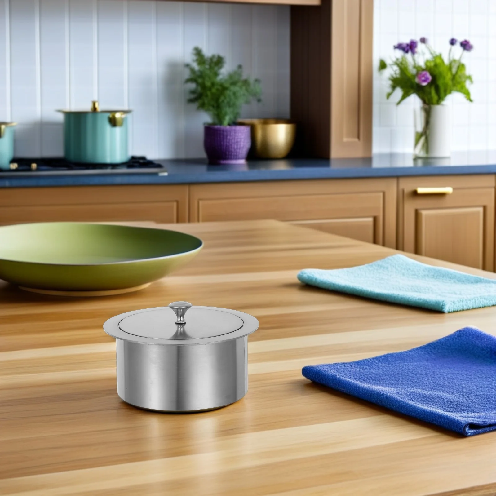 

Round Countertop Waste Chute Lid Stainless Steel Embedded Trash Bin Cover Replacement For Kitchen Recessed Garbage Can Grommet