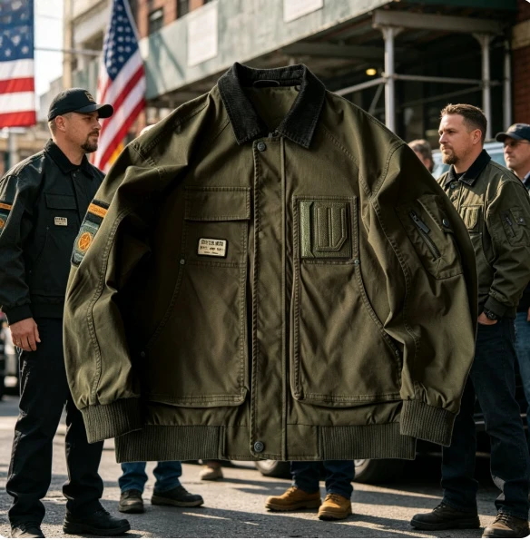

Men's Retro Workwear Jacket, American Barn Style Patch Badge Loose Bomber Coat For Spring Autumn