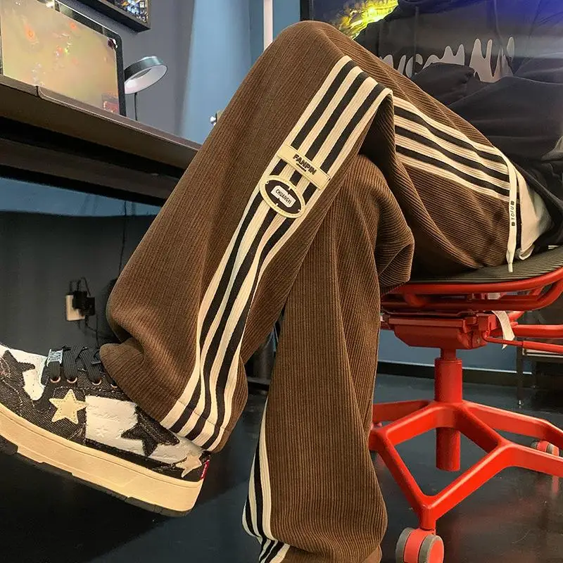 

High-End Men's Corduroy Casual Pants American Sle Straight Leg Sweatpants Spring Autumn Loose Fit Spor Trousers