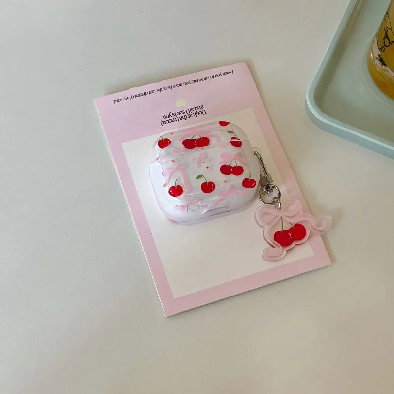Розовый бант вишневый мультяшный кулон с беспроводной зарядкой Bluetooth чехол для наушников коробка для apple airpods 4 1 pro 2 2nd 2 3 чехол