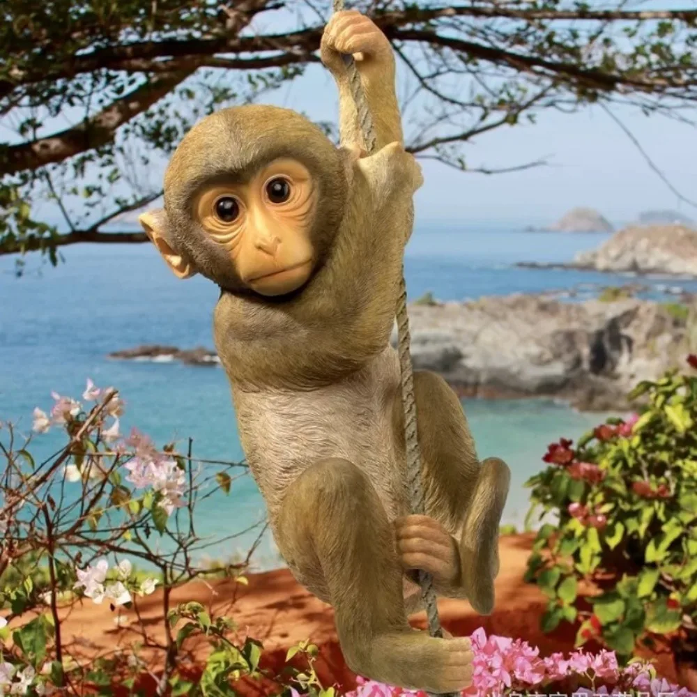 

Cute Garden Climbing Monkey Figurine Resin Crafts Weatherproof Monkey Hanging Ornament Handmade Animal Statue Plant Hanging