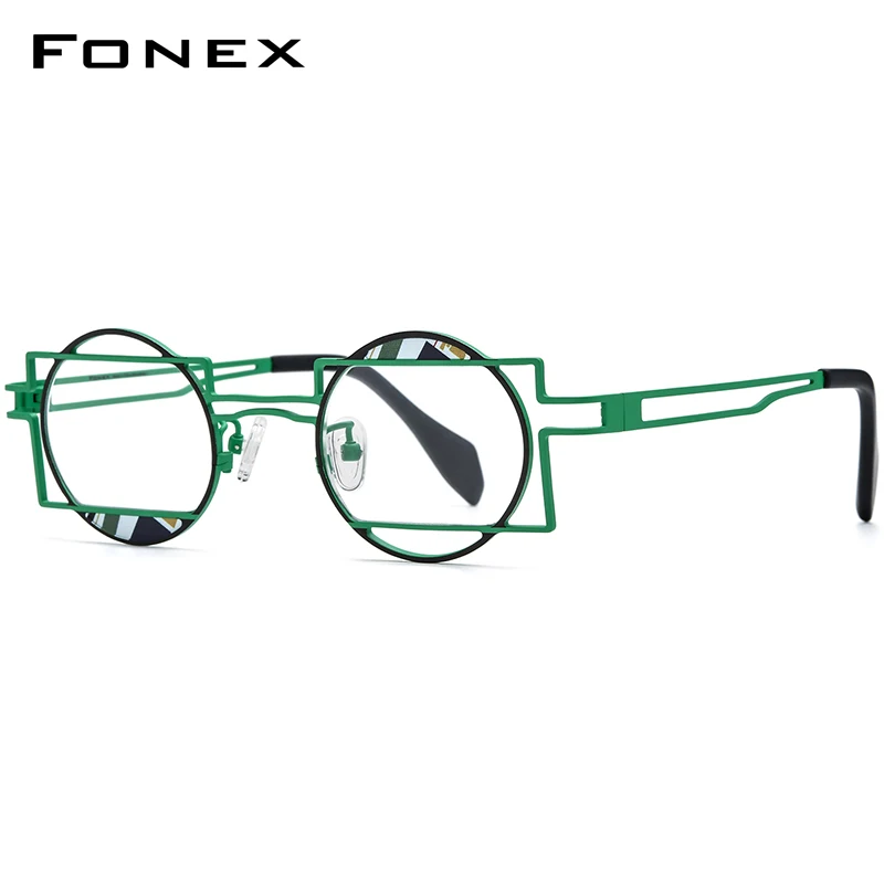 FONEX Pure Titanium Glasses Women New in Brand Design Retro Vintage Fashion Round Eyeglasses Ultralight Japanese Eyewear 85929
