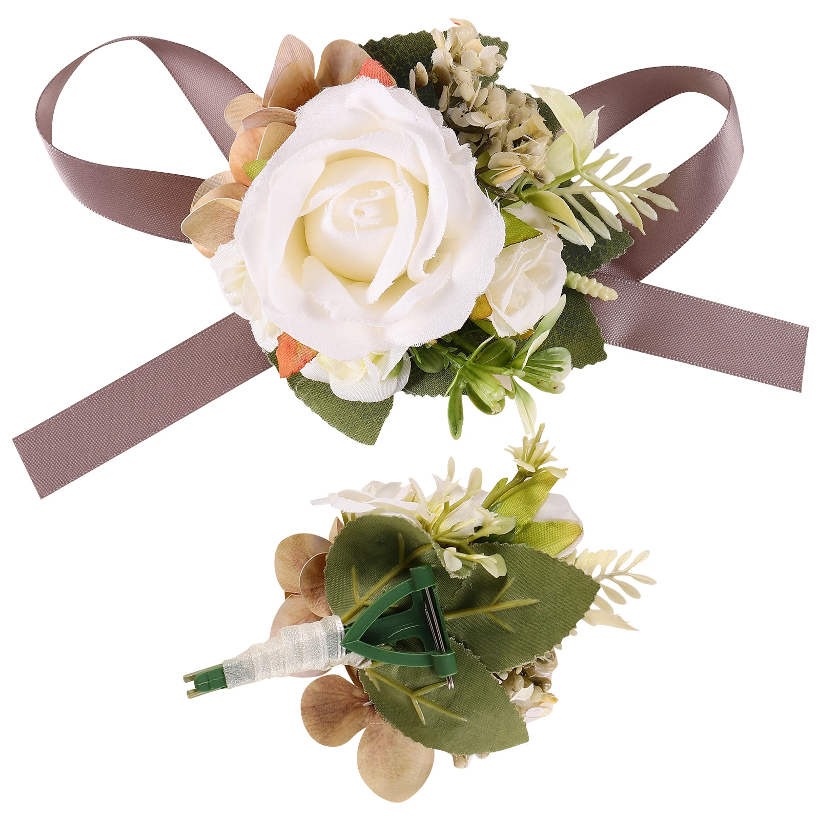 

Corsage Wrist Flower Set Wedding Boutonniere Flowers Wristlet Band Bracelet Corsages for Bride Artificial