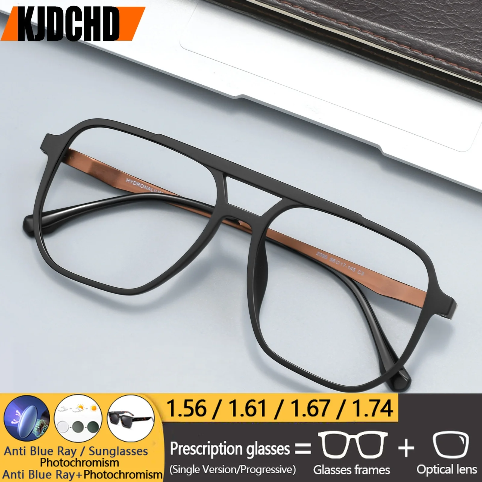 KJDCHD Men's Fashion Pilot Optical Prescription Glasses Myopia Hyperopia Progressive Multifocal Retro Formula Eyeglasses