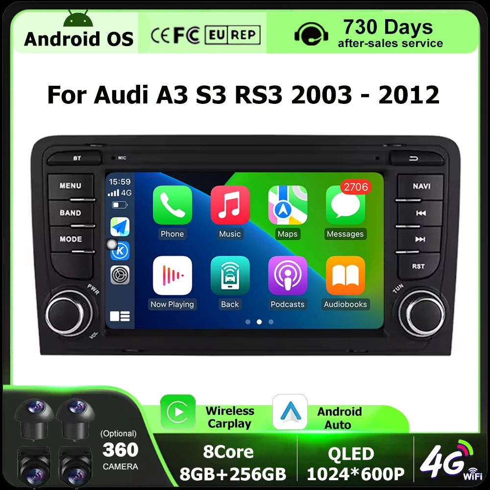 7'' Android Auto For Audi A3 8P 2003-2012 S3 RS3 Car Radio Multimedia Player GPS Navigation Stereo Wireless CarPlay BT DSP WIFI