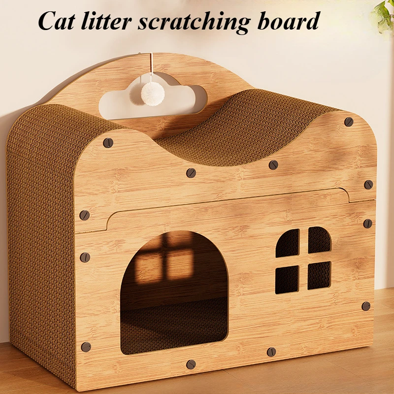 Cat Litter Scratching Board Wooden Standing House Cat Toy Furniture Pet Products Accessories Corrugated Paper Scratch Resistant