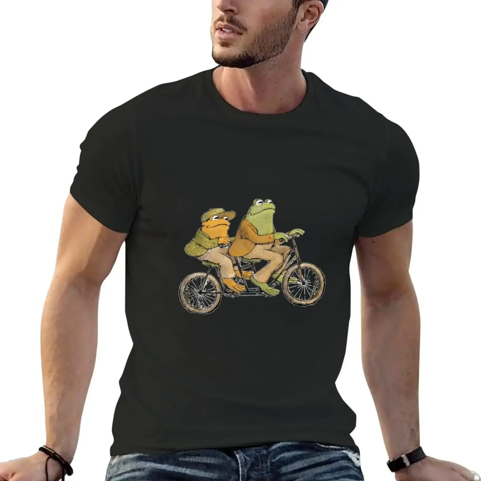 

frog and toad riding a bicycle T-Shirt blacks vintage anime shirt boys whites Short sleeve tee T-shirt men