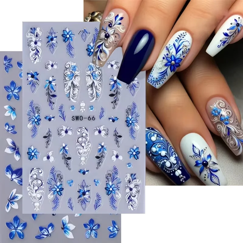 2 pieces of micro-engraved lily flower nail stickers - self-adhesive embossed floral stickers