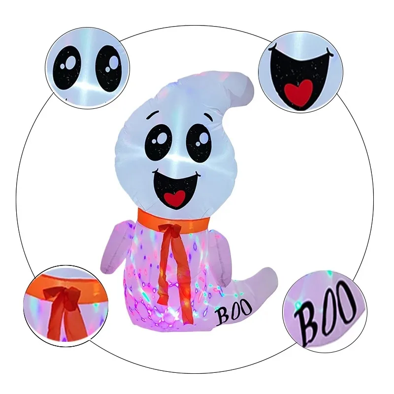 ألعاب الهالوين القابلة للنفخ بطول 4 أقدام، زينة شبح بيضاء مع ضوء ساطع أبيض مدمج، ديكورات ساحة قابلة للنفخ #6