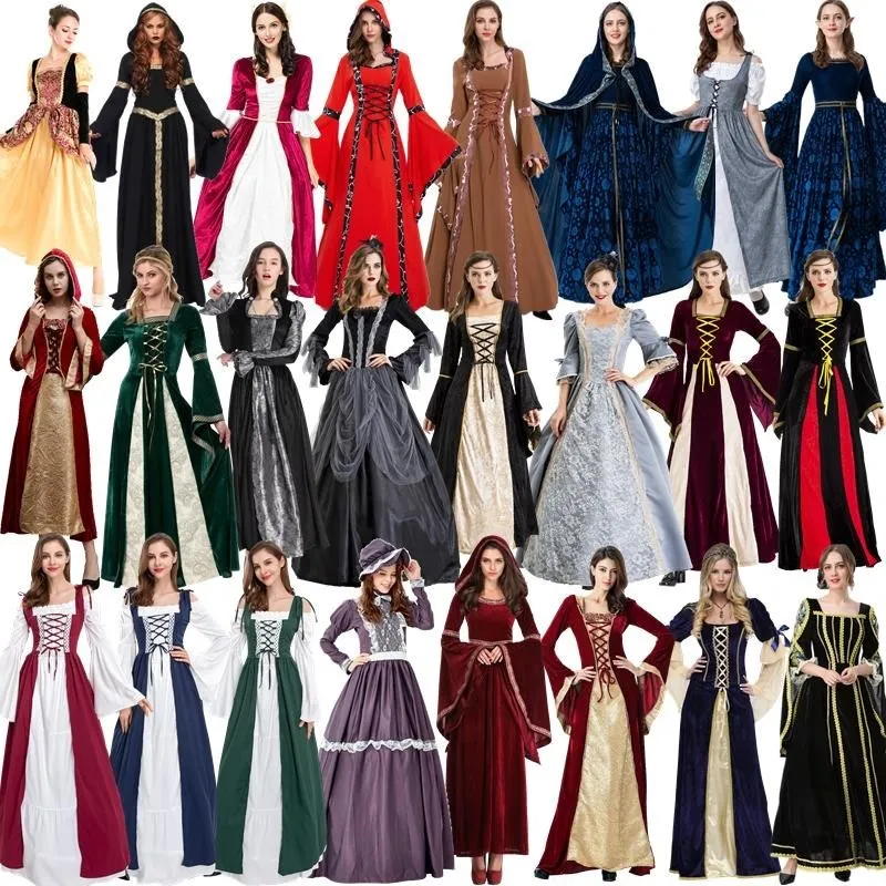 

Halloween Vintage Medieval Court Long Dress Cosplay Princess Prince Lady Queen Costume Women's Ethnic Stage Costume