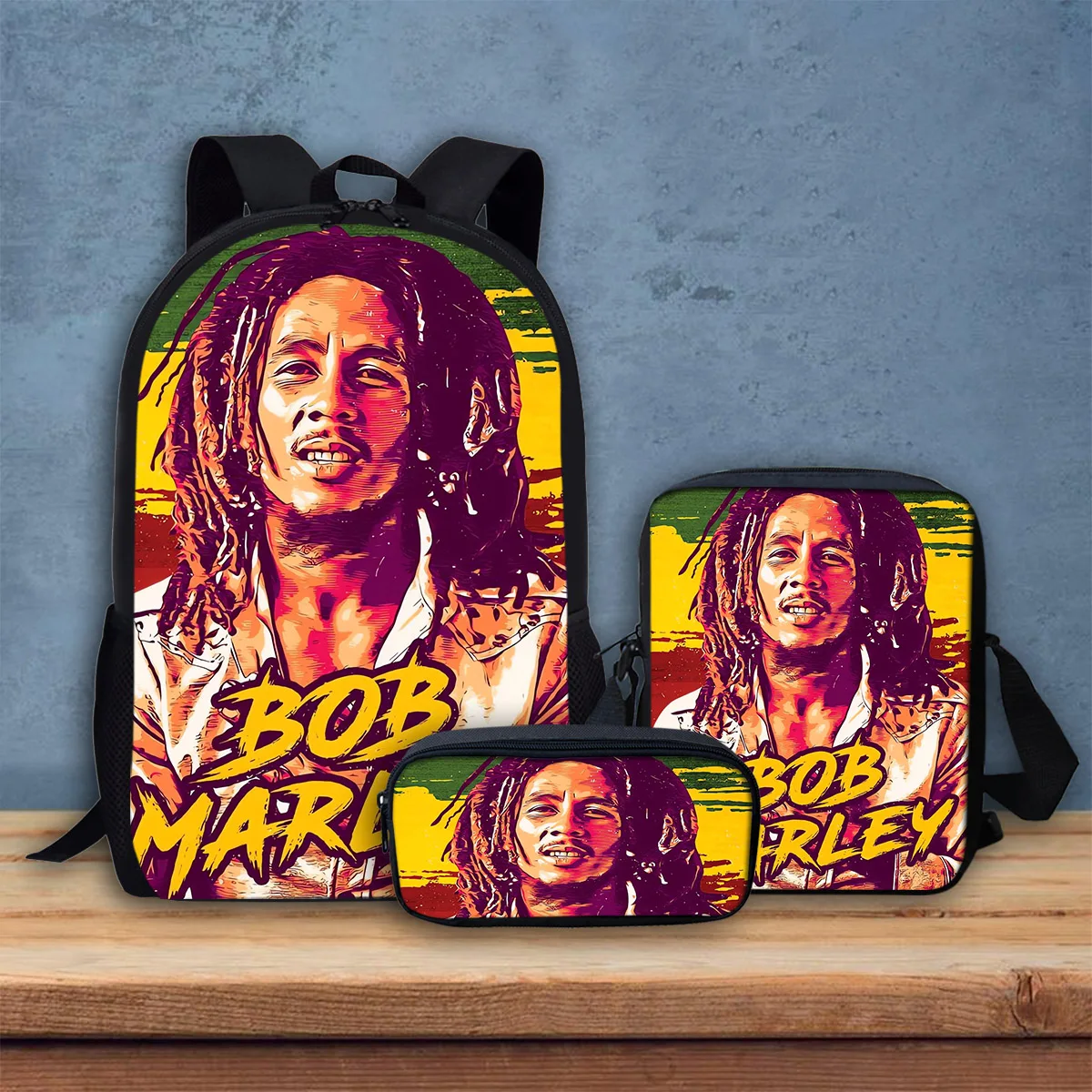 Jamaica Rapper School Bag Children Stationery Box Rock Bob Mardi Laptop Backpack Fashion Design Student Teens Book Bags 3Pcs/Set