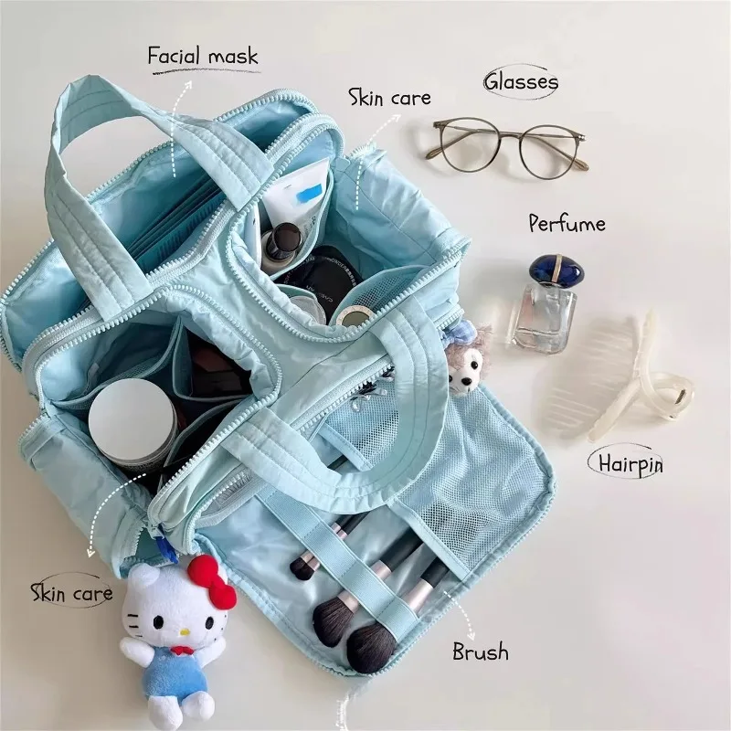 Große, tragbare, leichte Make-up-Tasche für Damen, Reisetasche für verschiedene Aufbewahrungszwecke, tragbarer Organizer, Kosmetiktasche, Waschtasche – Detail 15