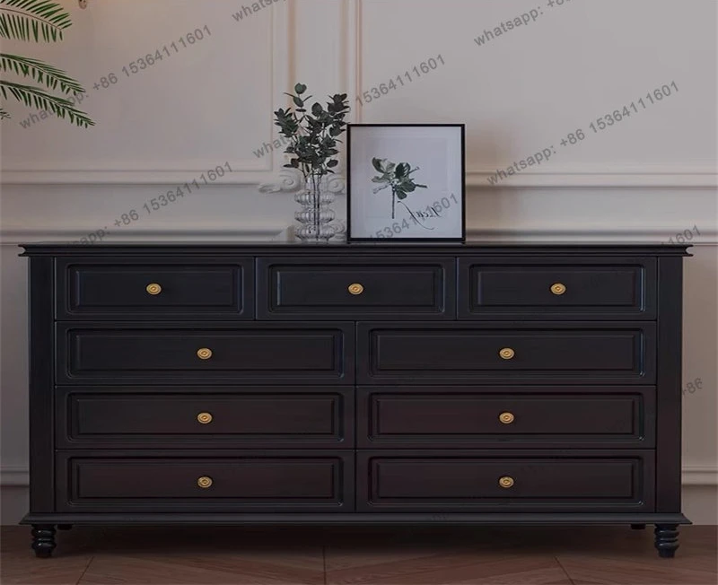 

American medieval solid wood nine-chest cabinet black small apartment storage storage cabinet