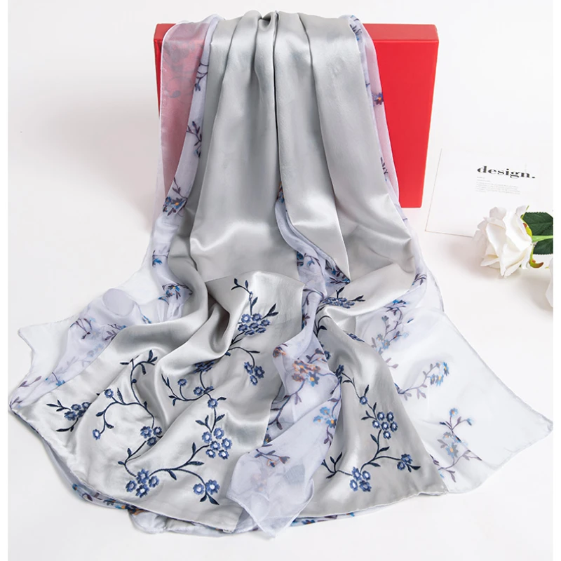 Shawl Silk Scarf Women's Spring Autumn Traditional Chinese Style Decorative Creative Gift Practical High Sense Embroidery Flower