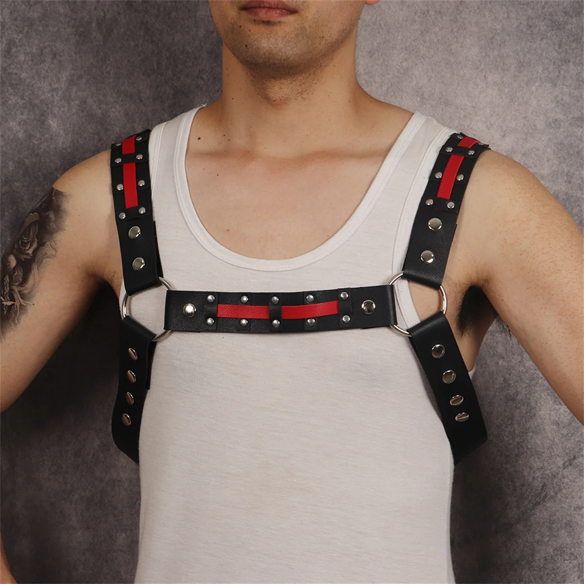 Men\'s Adjustable Chest Strap Pu Leather Tight Punk Accessory Bdsm Cage Bra Rave